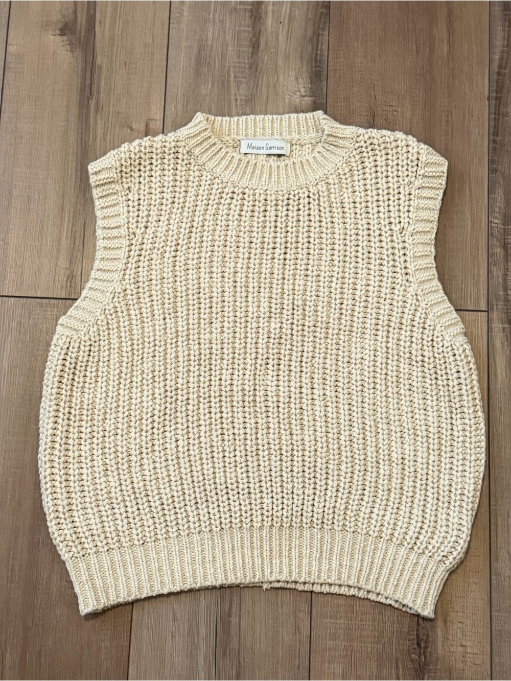 Maison Garrison Beige chunky Knit Sleeveless Crewneck Sweater Vest